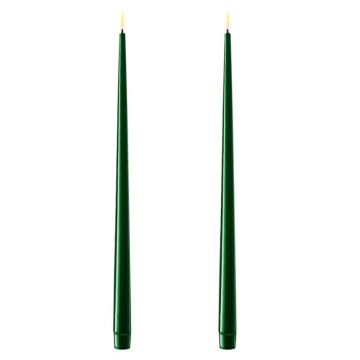 Deluxe HomeArt Taper Candles LED Shiny Dark Green, 15" 2pk