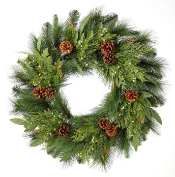 Regency Mixed Greens with Cones Artificial Wreath 30IN