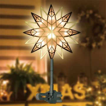 Lamphome Christmas Snowflake Tree Topper, Gold, Warm White, 12"
