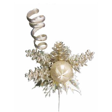 Silk Ball, Cone & Holly Champagne Pic