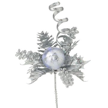 Silk Ball, Cone & Holly Silver Pic