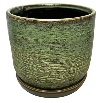 Border Concepts, Naomi Planter with Attached Saucer, Jungle Green