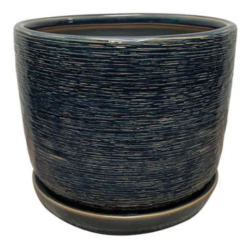 Border Concepts, Naomi Planter with Attached Saucer, Denim Blue