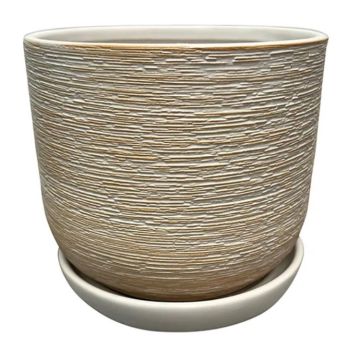 Border Concepts, Naomi Planter with Attached Saucer, Sesame White