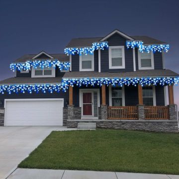 Holiday Bright Lights LED T5 Icicle Light Pure White & Blue Sparkle 100 Lights White Cord