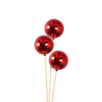Ornamental Balls, Glossy Red, 3 Stem