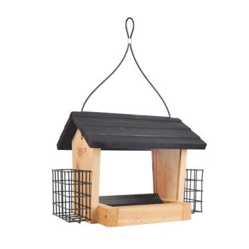 Nature's Way Cedar Hopper Bird Feeder with Suet Cages, 3 qt
