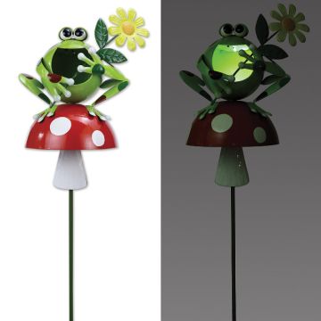 Sunset Vista Designs, Froggy Mushroom Solar Garden Stake, 41"