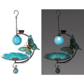 Sunset Vista Designs, Solar Gardens Majestic Butterfly Glass Bird Feeder