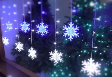 LAMPHOME 155L LED Icicle Light with Snowflake, Curtain String Light LED Icicle Light Transparent Strand 11 Modes Functions Waterproof Indoor Outdoor Home Decorative Lights (Blue and White)