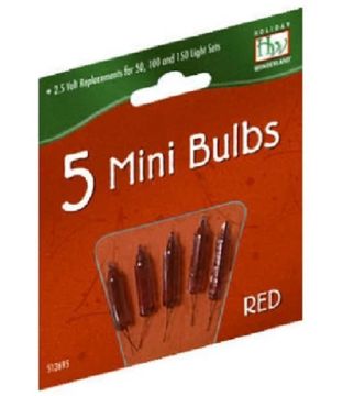 Holiday Wonderland, T5 2.5 Volt Incandescent Mini Bulbs Red, 5 Pack 