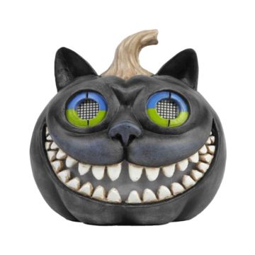Luxe Light Décor Black Cheshire Cat Jack O Lantern, LCD eyes, Battery Operated