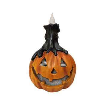 Luxe Light Décor Black Candle Jack O Lantern, LCD eyes, Battery Operated