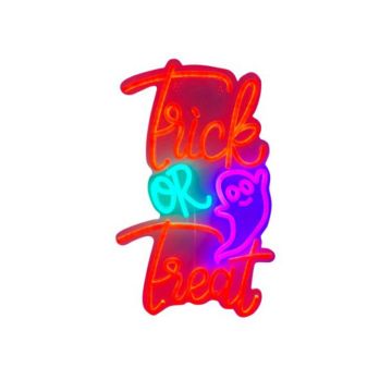 Luxe Light Décor Trick or Treat Hanging Lighted Sign with Ghost, 15"