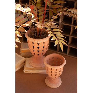 Kalalou Concrete Perforated Urns with Terracotta Finish