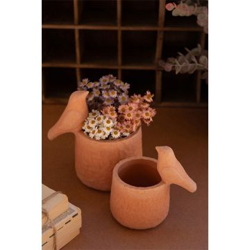Kalalou Concrete Bird Planters with Terracotta Finish