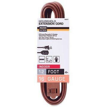MASTER ELECTRICIAN Indoor Household Cube Extension Cord with Power Tap 2-Prong 3-Outlets 16/2 Gauge Brown 12FT