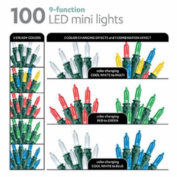 Holiday Wonderland, Multi-Function Christmas LED Color Sync Mini String Light Set, White/RGB, 100 Lights   