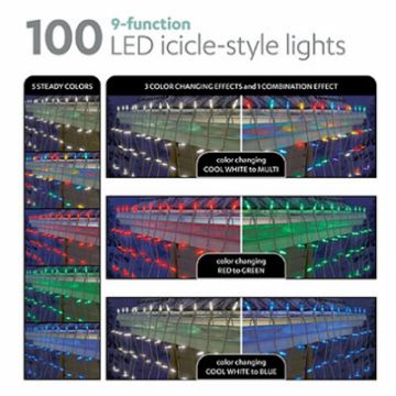 Holiday Wonderland, Multi-Function Christmas LED Color Sync Icicle Light Set, White/RGB, 100 Lights  