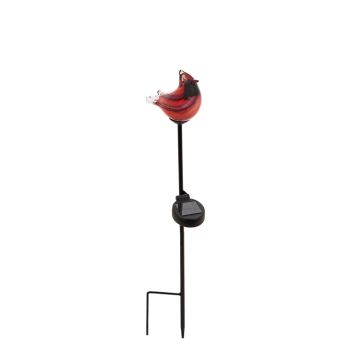 Evergreen Woodland Storybook Garden Stake, Art Glass Solar Garden Stake, Cardinal, 23"H