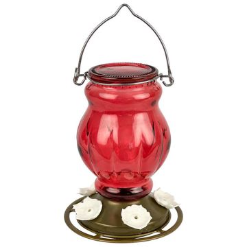 Nature's Way Ruby Visions Antique Glass Gravity Hummingbird Feeder 25 oz