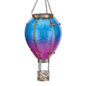 Regal Art & Gift Solar Hot Air Balloon Glass Lantern 'Blue & Purple' 15"