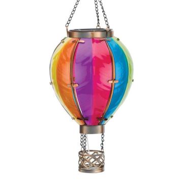 Regal Art & Gift Solar Hot Air Balloon Glass Lantern 'Vertical Rainbow Stripes' 15"