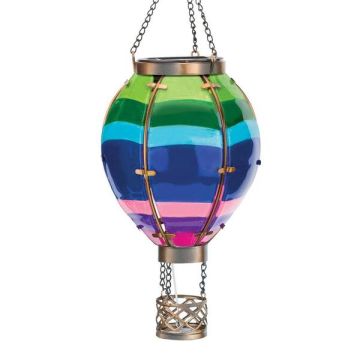 Regal Art & Gift Solar Hot Air Balloon Glass Lantern 'Horizontal Rainbow Stripes' 15"