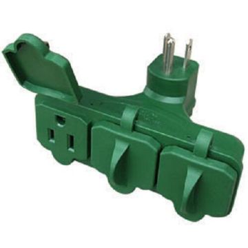 MASTER ELECTRICIAN, 3-Outlet Adapter, Outdoor, Green 