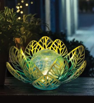 Regal Art & Gift Solar Decor Lotus 'Blue Yellow' 10" diameter