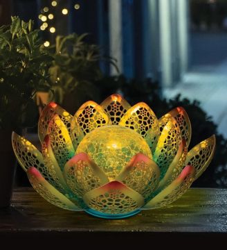 Regal Art & Gift Solar Decor Lotus 'Orange Yellow' 10" diameter