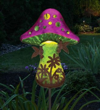 Regal Art & Gift Solar Stake Fantasy Mushroom 'Hummingbird Silhouette' 32" tall