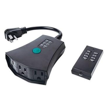 Kab Enterprise Indoor/Outdoor Power Hub with Digital Timer & Remote Grounded 3-Prong Plug 3 Outlets 