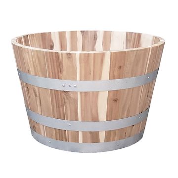 Real Wood Products  26" Natural Acacia Barrel Planter