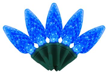 Holiday Bright Lights C6 Commercial Light Set 50 light count LED Blue with Green Cord