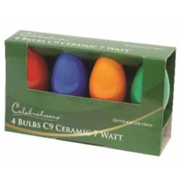 Incandescent Celebrations C9 Smooth Multi Ceramic Bulbs, 4 pack