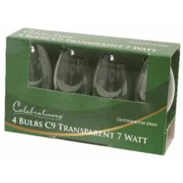 Incandescent Celebrations C9 Smooth Clear Bulbs, 4 pack