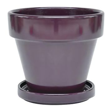 BORDER CONCEPTS Standard Glazed Pot with Attached Saucer 'Eggplant'