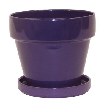 BORDER CONCEPTS Standard Glazed Pot with Attached Saucer 'Purple'