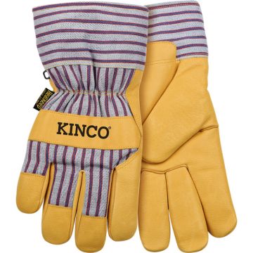 KINCO Lined Work Glove Breathable Canvas Back Premium Grain Pigskin Palm Elastic Cuff