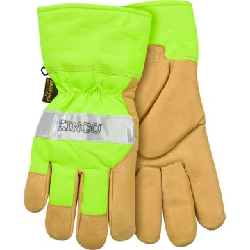 KINCO Hi-Vis Lined Work Glove Water-Resistant Back Pigskin Palm with Safety Cuff