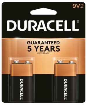 DURACELL Alkaline Batteries, 9V, 2-Pk.   