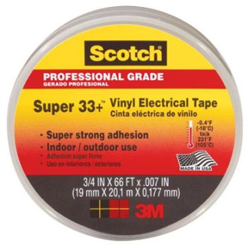 3M Scotch, Super 33+ Electrical Tape, Black Vinyl, .75-In. x 66-Ft.