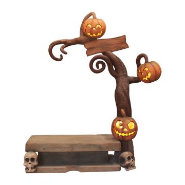 Halloween Tree with Pumpkins Bench 