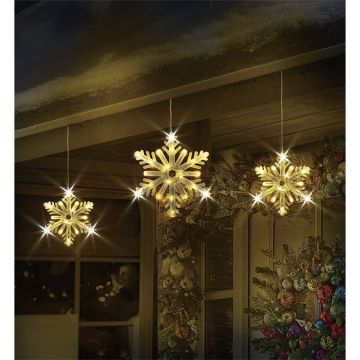 Glenhaven Home & Holiday LED Snowflake Icicle Lights Warm White 10 Drops 9FT