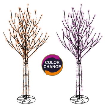 Glenhaven Home & Holiday LED Bare Branch Tree Purple & Orange Color-Changing 8FT