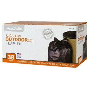 True Value Outdoor Trash Bags with Flap Tie 33 Gallon 38ct