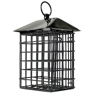 Wild Wings Metal Suet Cage Bird Feeder w/ Roof 2 Cakes, Black