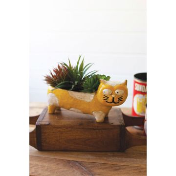 Kalalou Ceramic Yellow and White Cat Planter