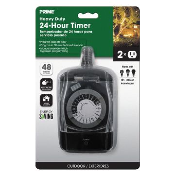 Prime Outdoor Mechanical Timer 125 V Black 2 Outlets